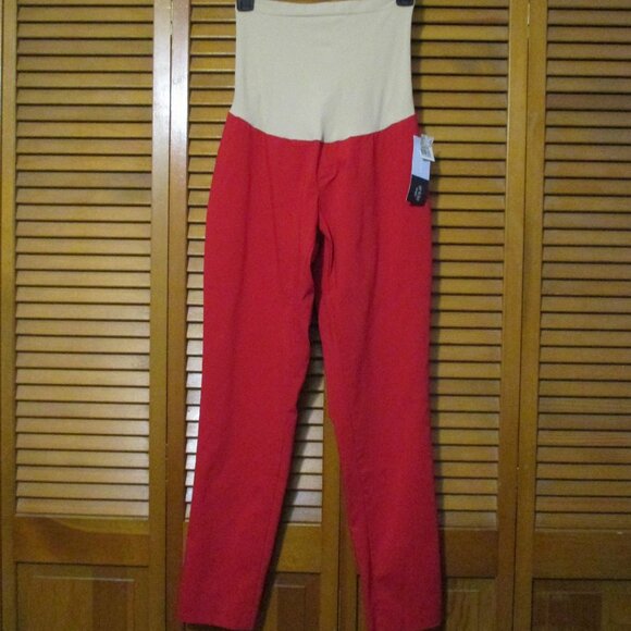 Motherhood Maternity NEW red pants, pull on, ankle length, tapered legs size L - Picture 1 of 10